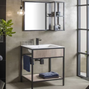 Mobile bagno con ripiano mensola sospeso in alluminio nero opaco