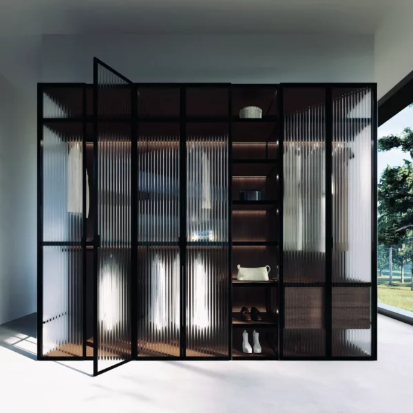 Icaro Wardrobe con anta Eva e vetro cannettato trasparente