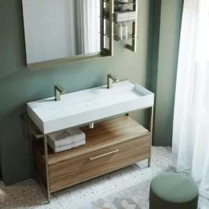 Struttura bagno con doppio lavello, telaio in alluminio Oro Des